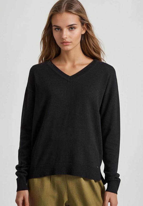 V-neck πλεκτή μπλούζα με βισκόζη