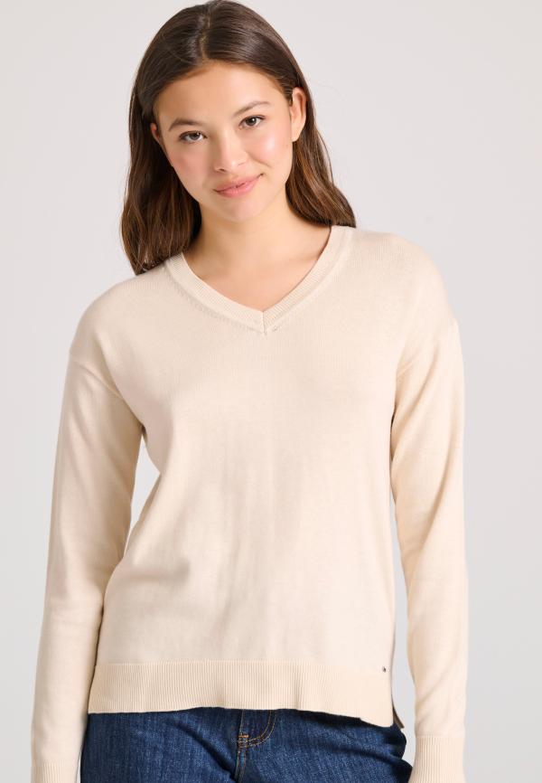 V-neck πλεκτή μπλούζα με βισκόζη