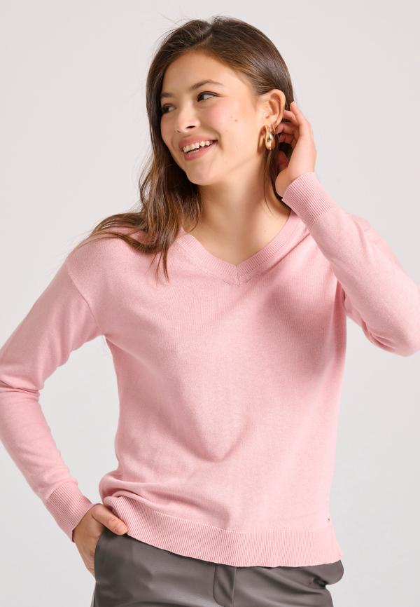 V-neck πλεκτή μπλούζα με βισκόζη