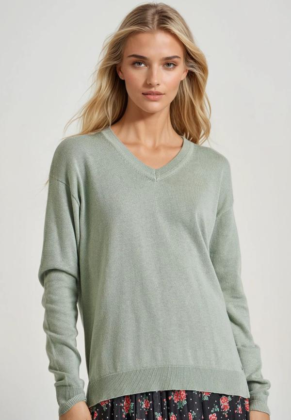 V-neck πλεκτή μπλούζα με βισκόζη