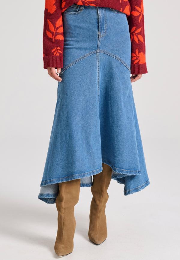 Maxi denim φούστα με ασύμμετρο τελείωμα