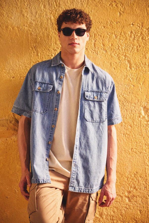 Overshirt denim πουκάμισο με τσέπες στο στήθος