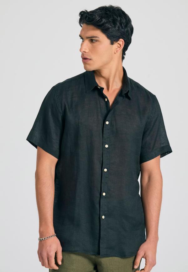 Garment dyed κοντομάνικο λινό πουκάμισο - The essentials