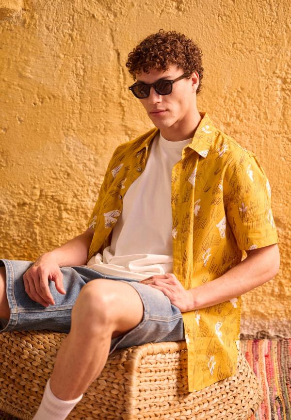 Relaxed linen blend πουκάμισο με all over τύπωμα