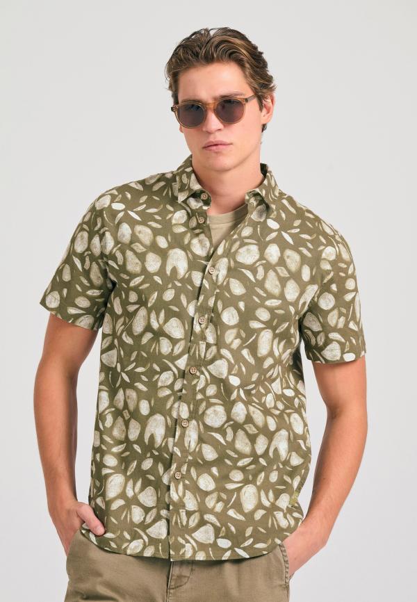 Linen blend πουκάμισο με all over τύπωμα