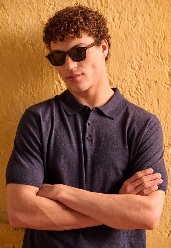 Πλεκτή polo μπλούζα σε μελανζέ πλέξη