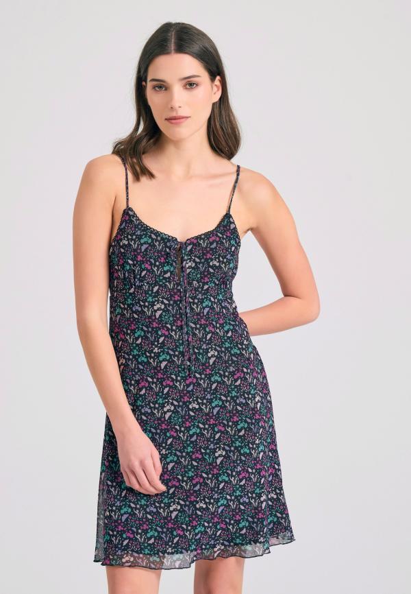 Μίνι φόρεμα από τούλι με φλοράλ all over τύπωμα