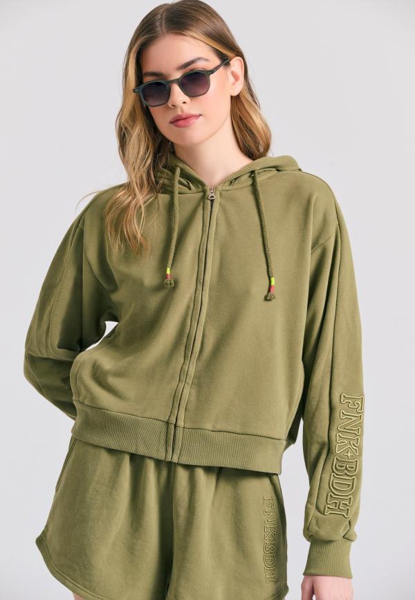 Γυναικείο φούτερ ζακέτα με κέντημα στο μανίκι