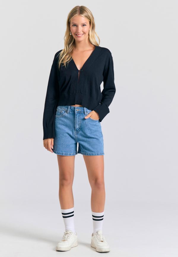 Linen blend πλεκτή ζακέτα με διακοσμητικό κουμπί