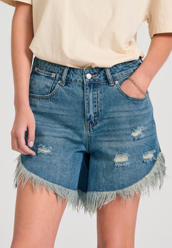 Γυναικείο boyfriend τζιν σορτς με σκισίματα