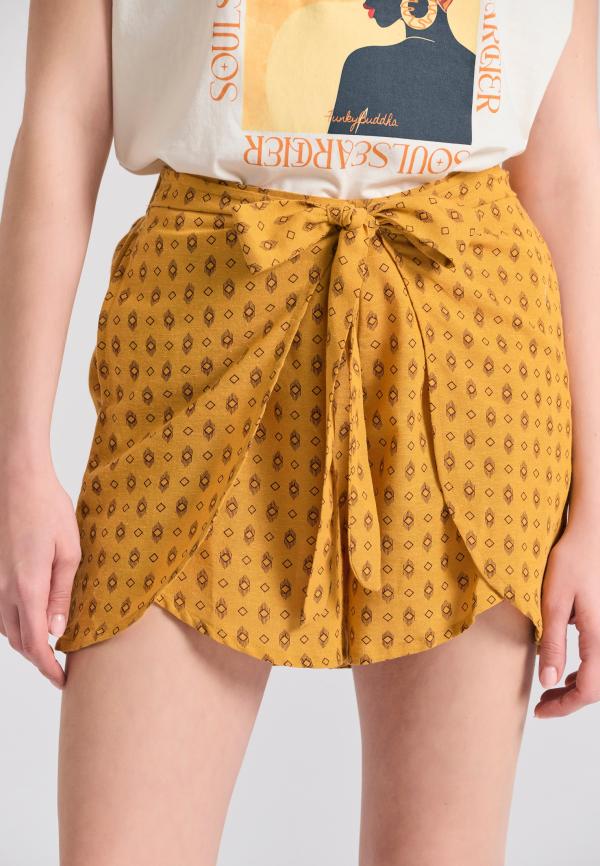 Linen blend σορτς με δέσιμο στη μέση