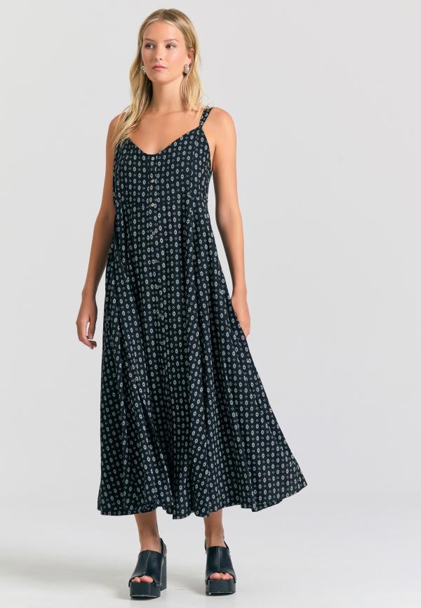 Linen blend εμπριμέ μάξι φόρεμα