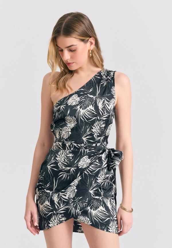 Off-shoulder εμπριμέ φόρεμα με πλαϊνό δέσιμο