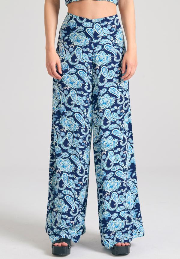 Wide leg εμπριμέ παντελόνα από βισκόζη