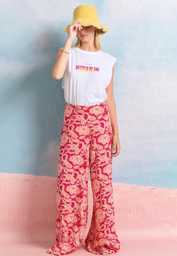 Wide leg εμπριμέ παντελόνα από βισκόζη