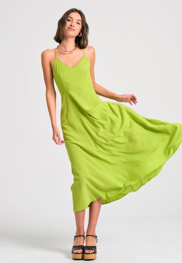 Lyocell blend μίντι φόρεμα με ανοιχτή πλάτη