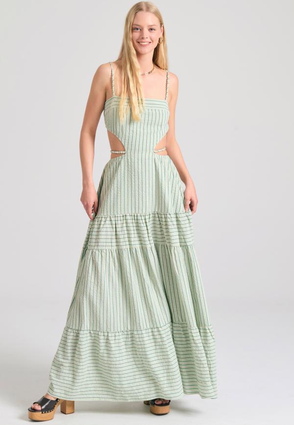 Μάξι ριγέ φόρεμα με cut out λεπτομέρειες