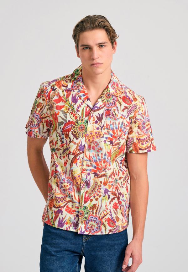Relaxed fit πουκάμισο με tropical τύπωμα