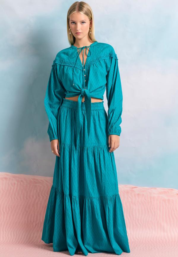 Relaxed fit φούστα με βολάν σε ζακάρ ύφανση