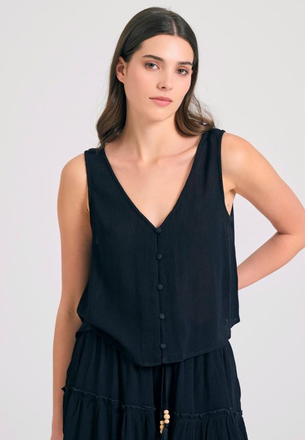 Μονόχρωμο αμάνικο τοπ από τεχνητό μετάξι