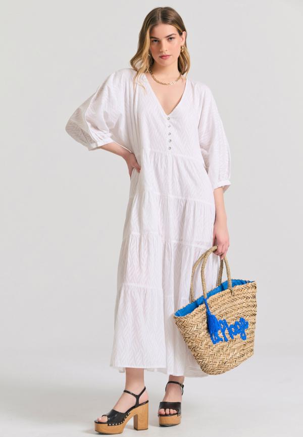 Loose fit σεμιζιέ φόρεμα με βολάν σε ζακάρ ύφανση