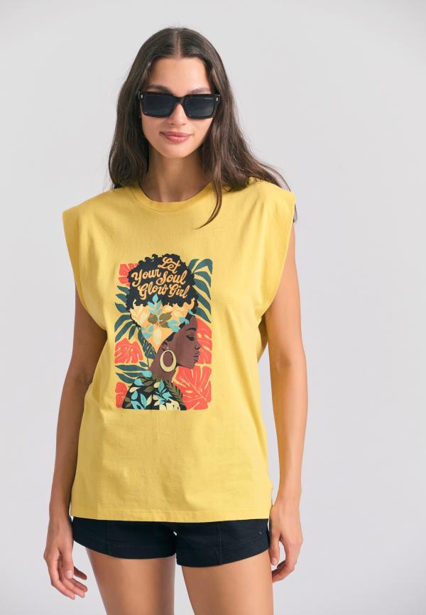 Organic cotton t-shirt με τύπωμα σε boho look