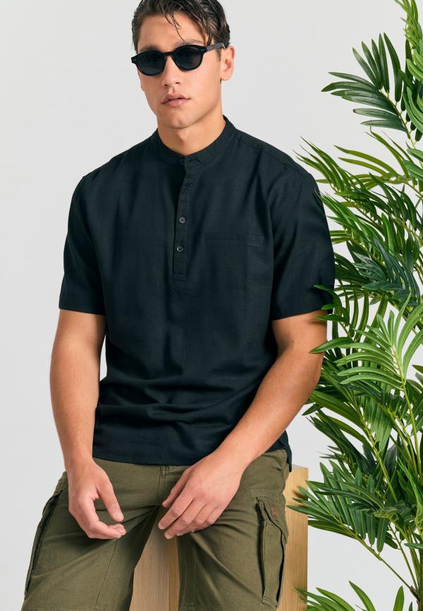 Relaxed fit linen blend πουκαμίσα