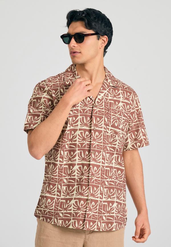 Relaxed linen blend resort πουκάμισο
