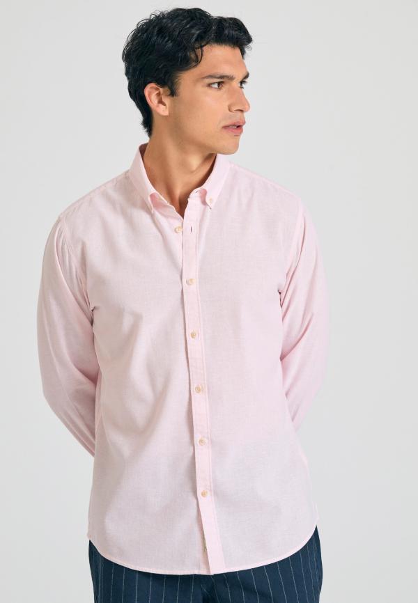 Linen blend πουκάμισο σε μελανζέ ύφανση