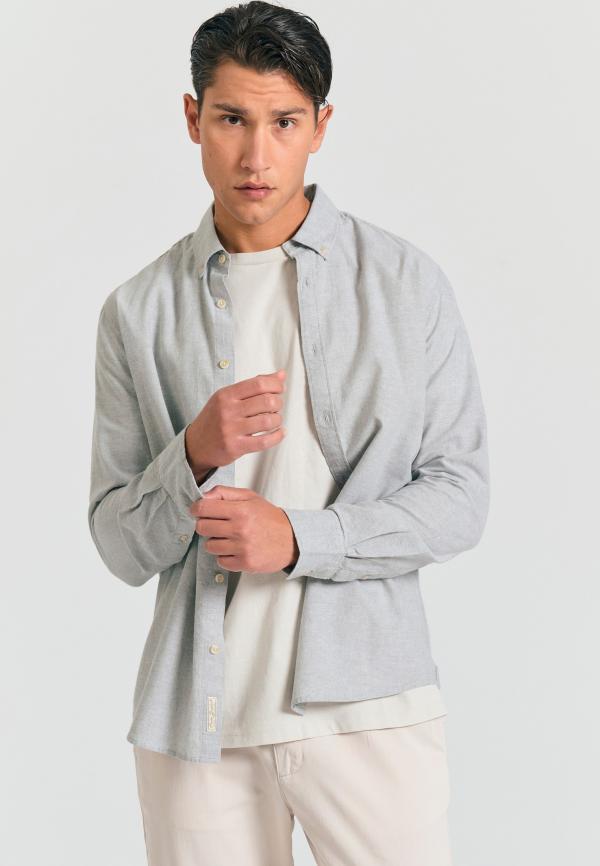 Linen blend πουκάμισο σε μελανζέ ύφανση