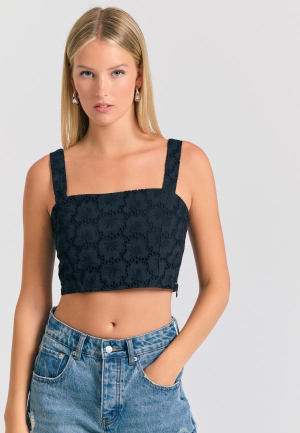 Embroidery cropped top με μοτίβο