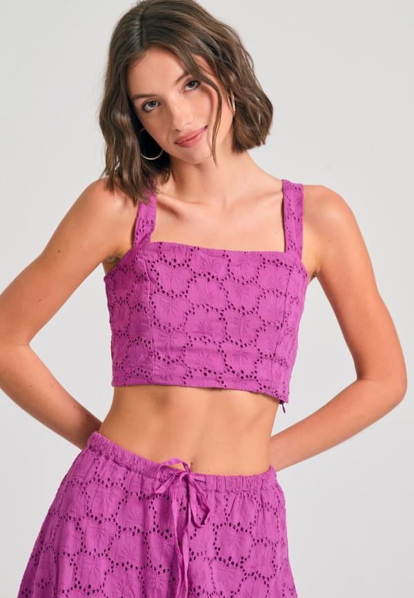 Embroidery cropped top με μοτίβο