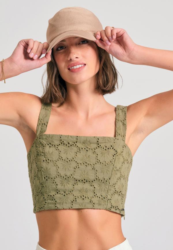 Embroidery cropped top με μοτίβο