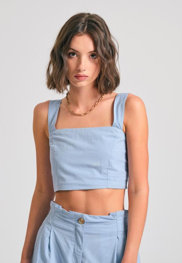 Μονόχρωμο βαμβακερό cropped top