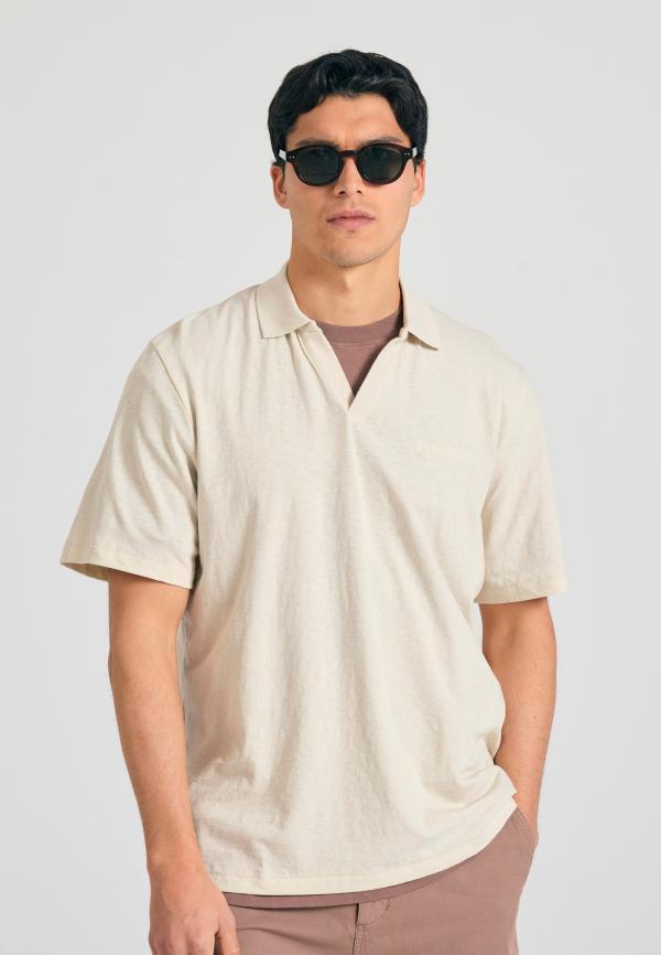 Relaxed fit linen blend μπλούζα πόλο