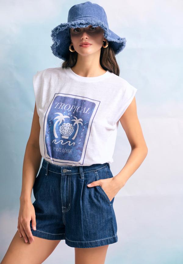 Γυναικείο t-shirt με tropical τύπωμα