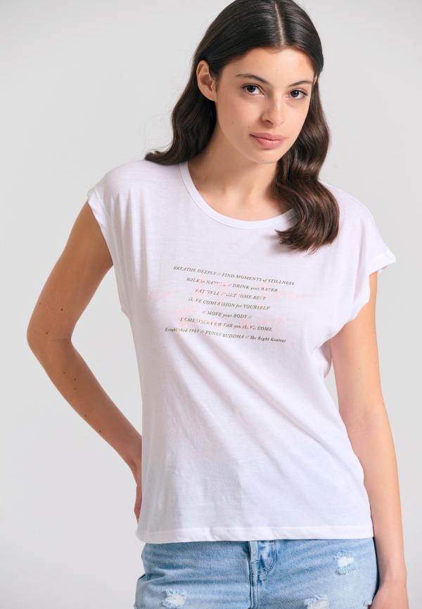 Γυναικείο t-shirt με τύπωμα text artwork και ανοιχτή πλάτη