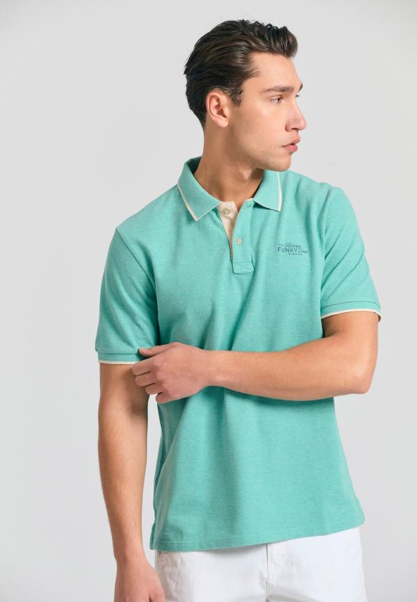 Μπλούζα polo σε μελανζέ ύφασμα