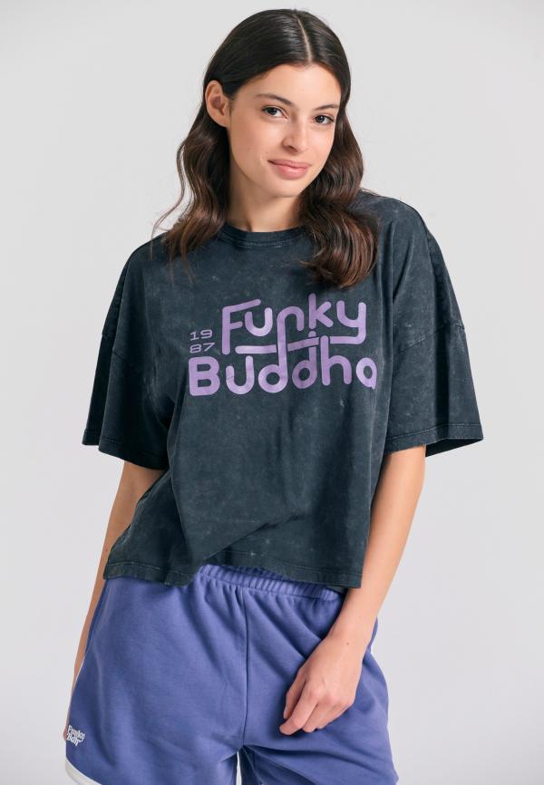 Oversized garment dyed t-shirt με branded τύπωμα