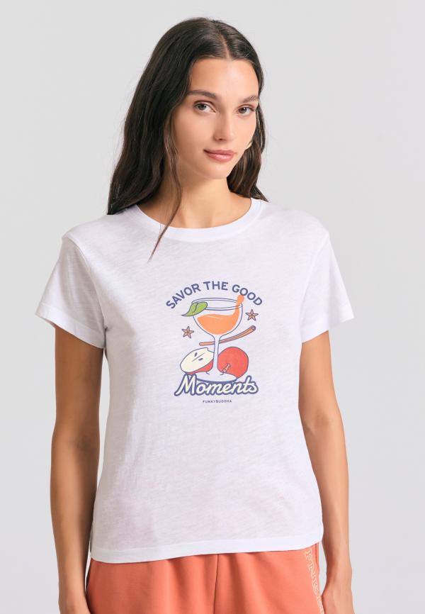 Γυναικείο t-shirt με graphic τύπωμα στο στήθος