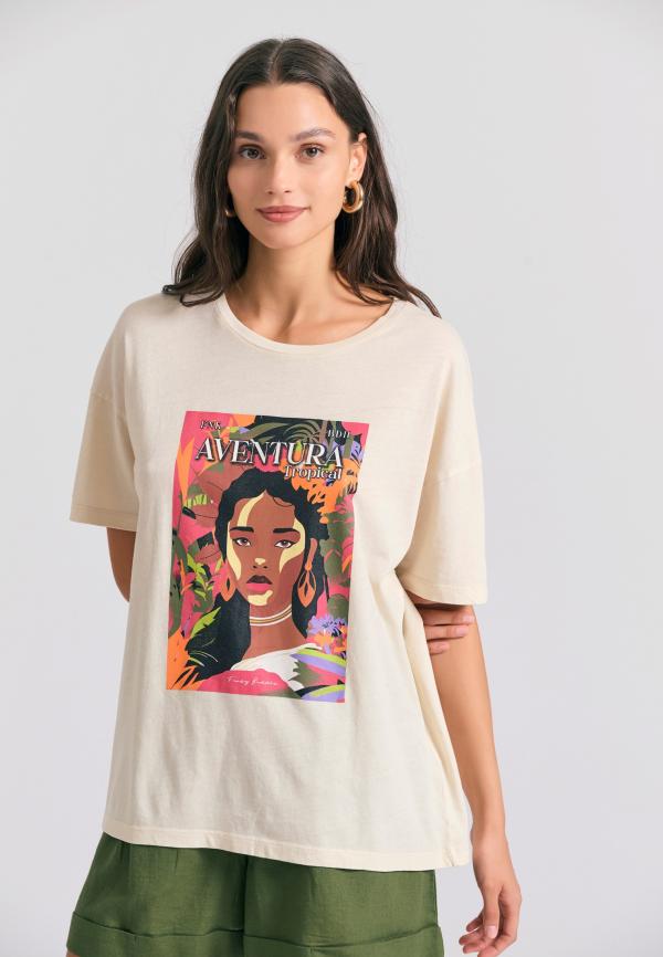 Oversized garment dyed t-shirt με tropical τύπωμα
