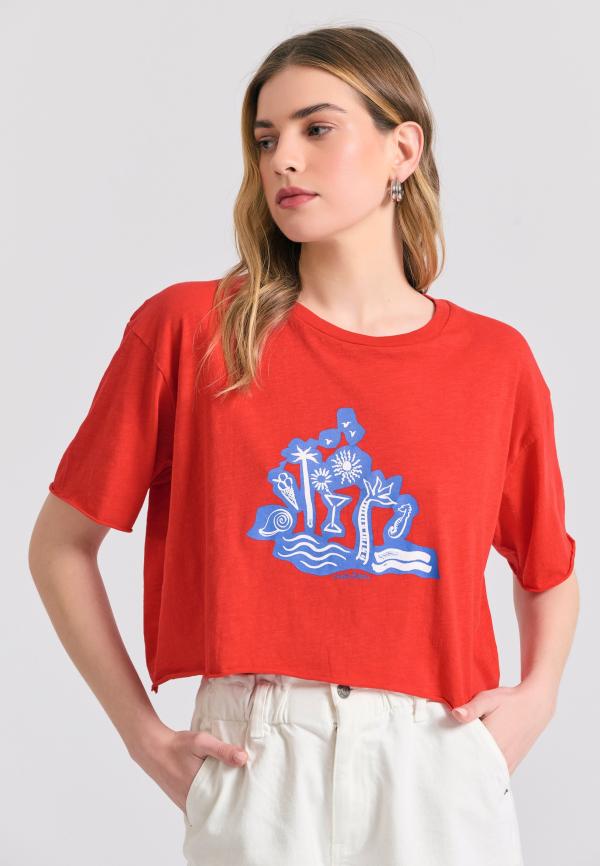 Γυναικείο oversized t-shirt με τύπωμα στο στήθος