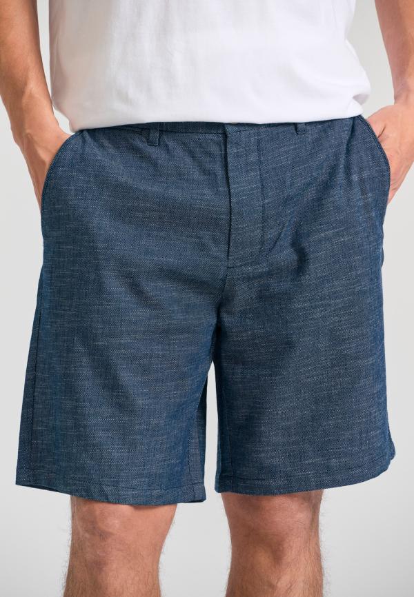 Comfort fit yarn dyed chino βερμούδα με λάστιχο