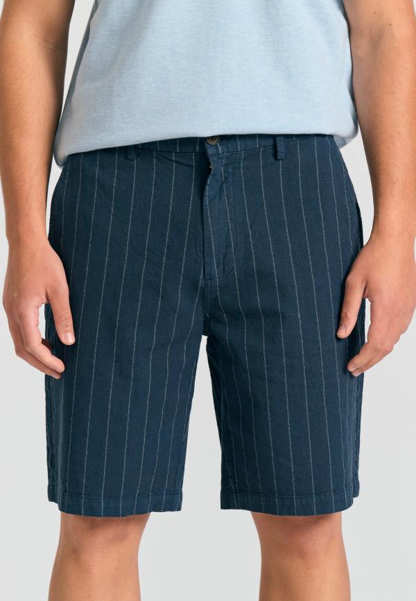 Comfort fit linen blend ριγέ chino βερμούδα