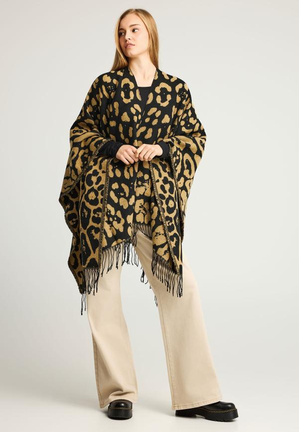 Γυναικεία κάπα με animal print μοτίβο και κρόσσια