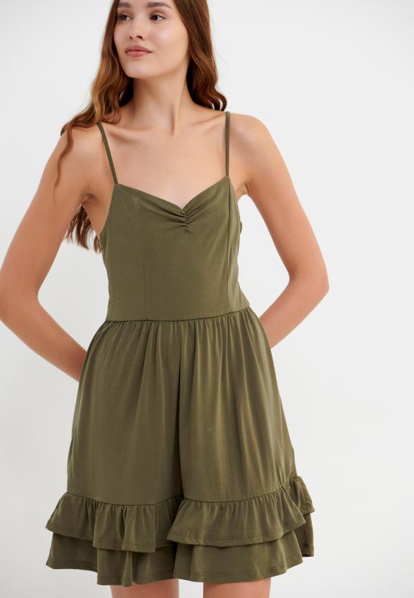 Μίνι φόρεμα με τιράντες και βολάν