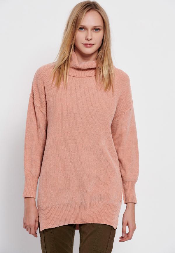 Μακριά πλεκτή μπλούζα με ψηλό λαιμό