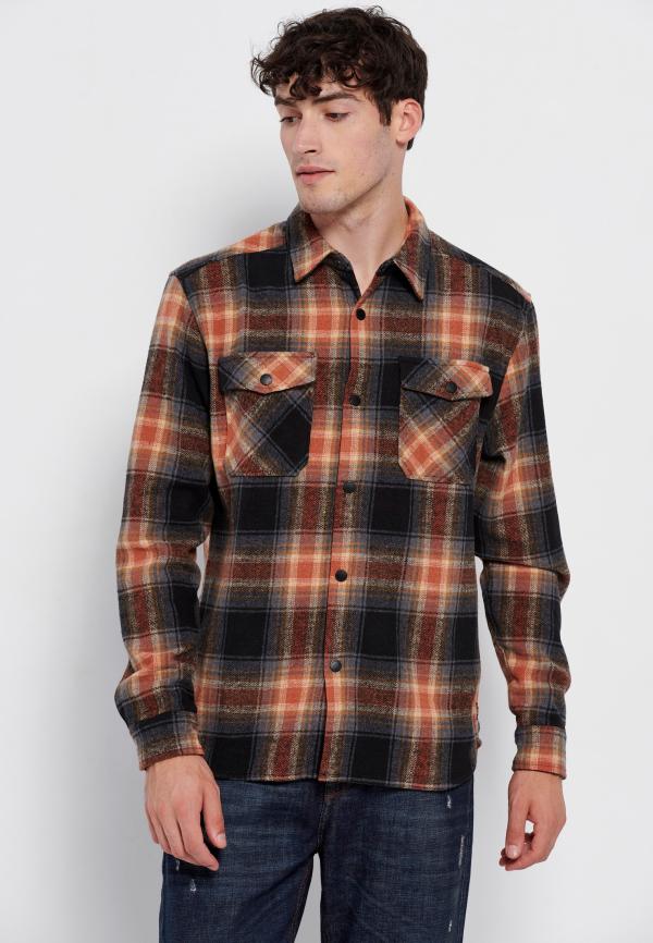 Oversized flannel πουκάμισο με τσέπες