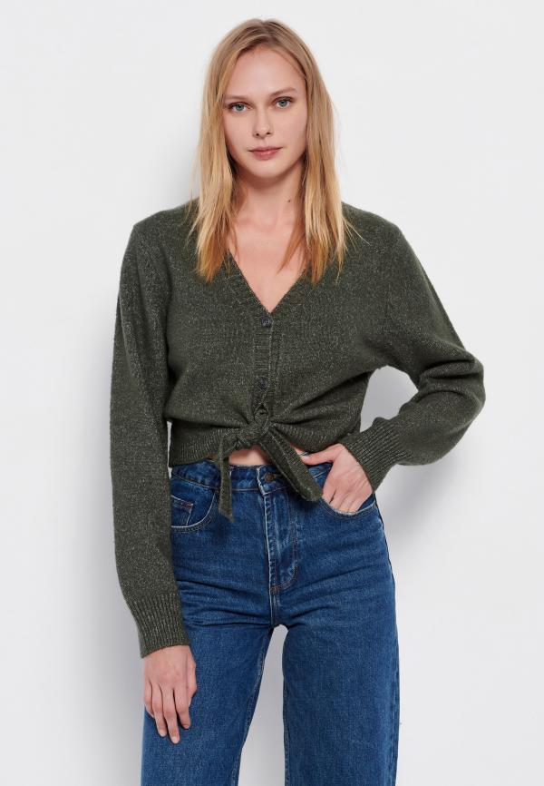 Πλεκτή ζακέτα με μπροστινό φιόγκο