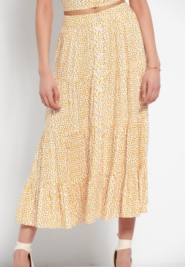 Εμπριμέ φούστα από βισκόζη με κουμπιά